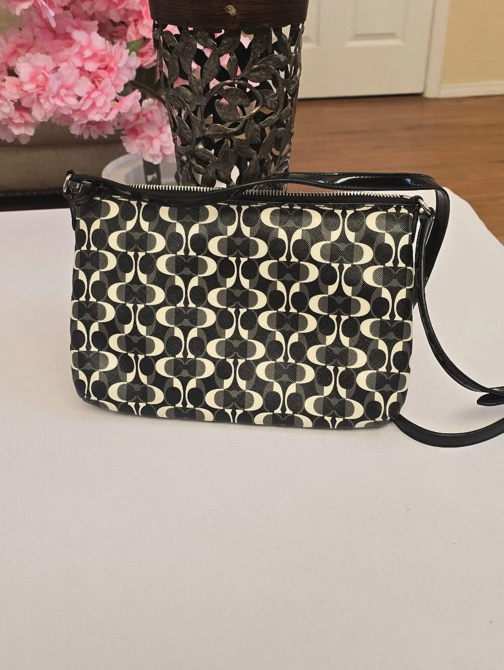 Coach Black and Ivory Signature Crossbody - Picture 3 of 6